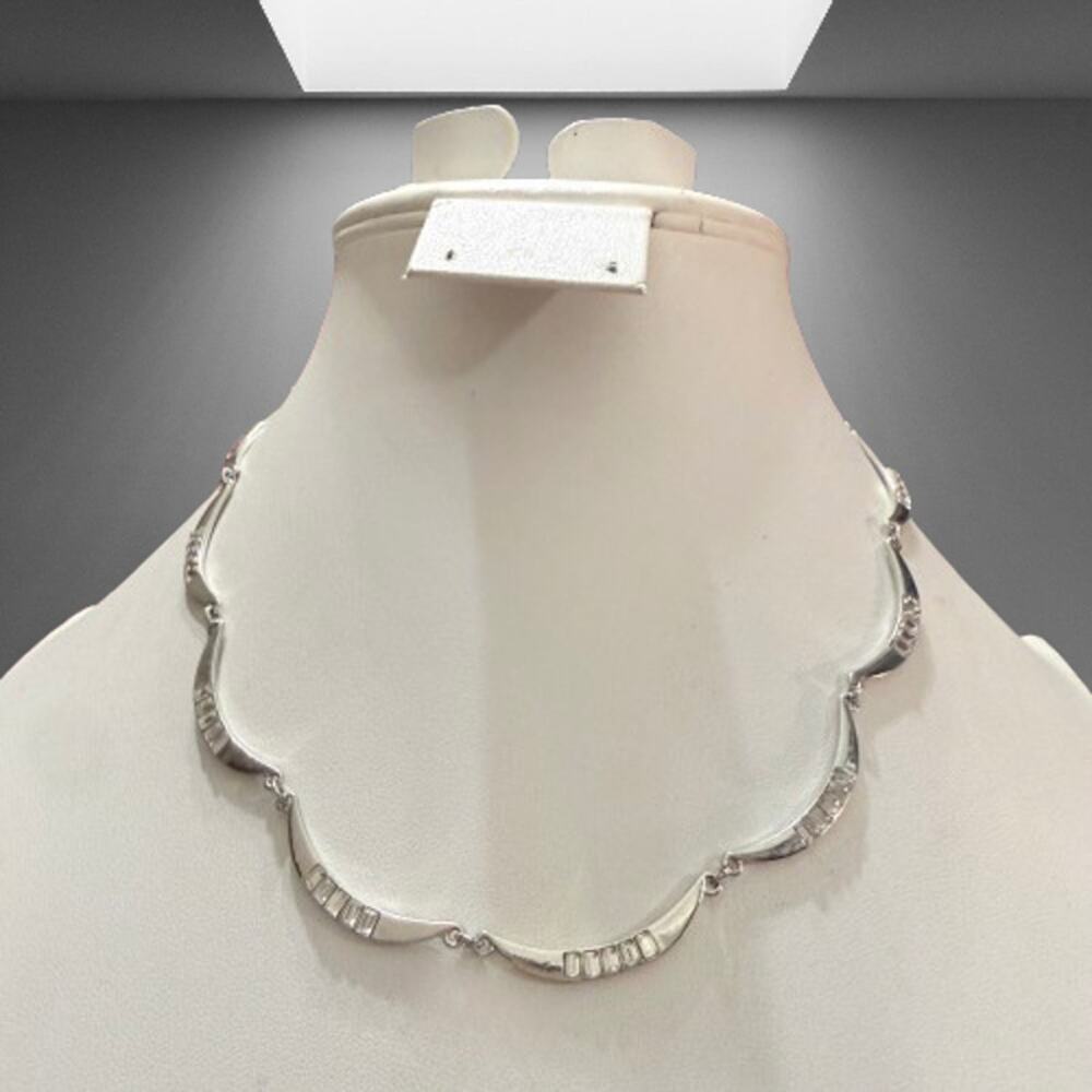 Ralph Lauren Silver Tone Crystal Crescent Collar Necklace